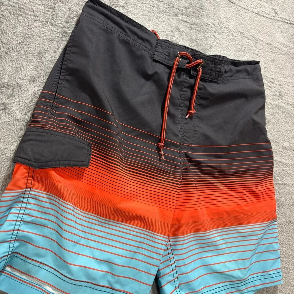 George M Black Orange Blue Ombre Striped Board‎ Shorts Mens Casual Festival
